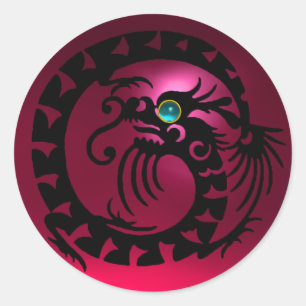 SNAKE DRAGON ,black,red pink ruby,aquamarine blue Classic Round Sticker