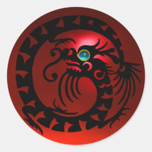 SNAKE  DRAGON , black,red ruby,aquamarine blue Classic Round Sticker