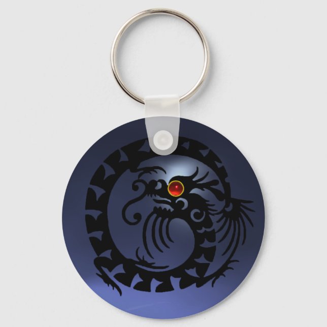 SNAKE DRAGON,black,red  ruby,blue topaz Key Ring (Front)