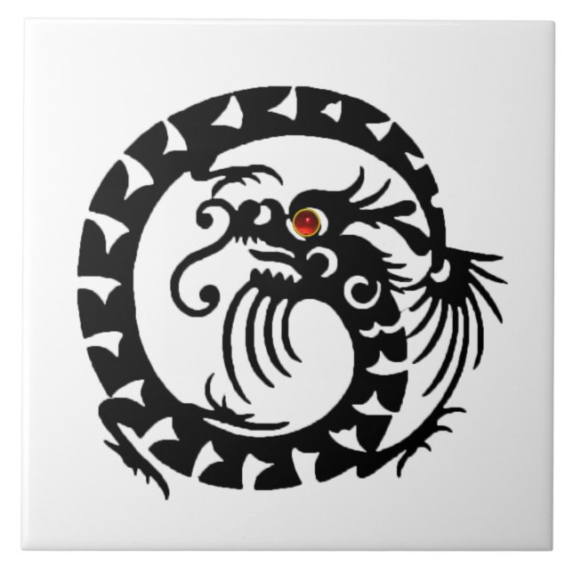 SNAKE DRAGON, Black White Red Tile (Front)