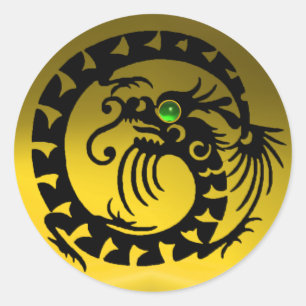 SNAKE  DRAGON ,black ,yellow topaz,green emerald Classic Round Sticker