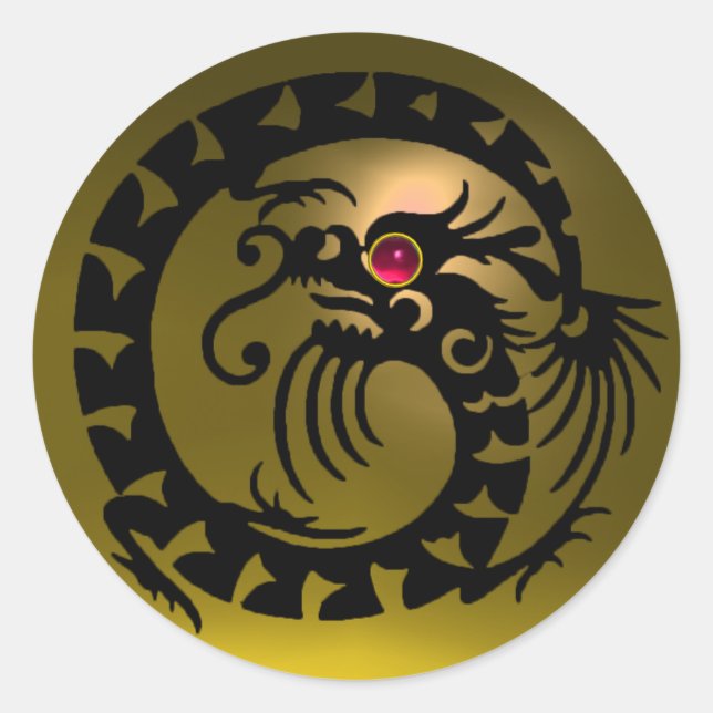 SNAKE  DRAGON , black , yellow topaz,red ruby Classic Round Sticker (Front)