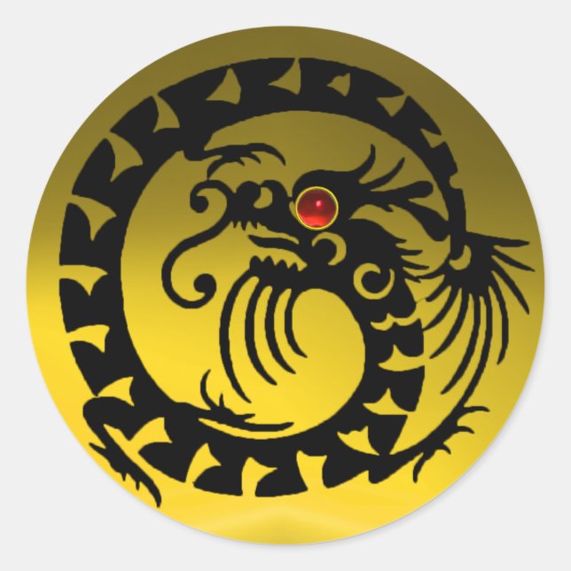 SNAKE  DRAGON ,black ,yellow topaz,red ruby Classic Round Sticker (Front)