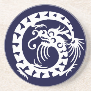 SNAKE DRAGON , blue and white Coaster