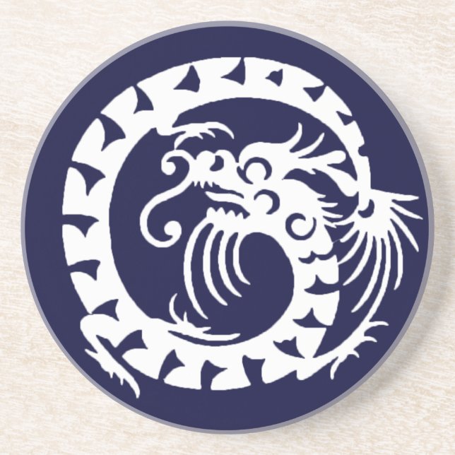SNAKE DRAGON , blue and white Coaster (Front)