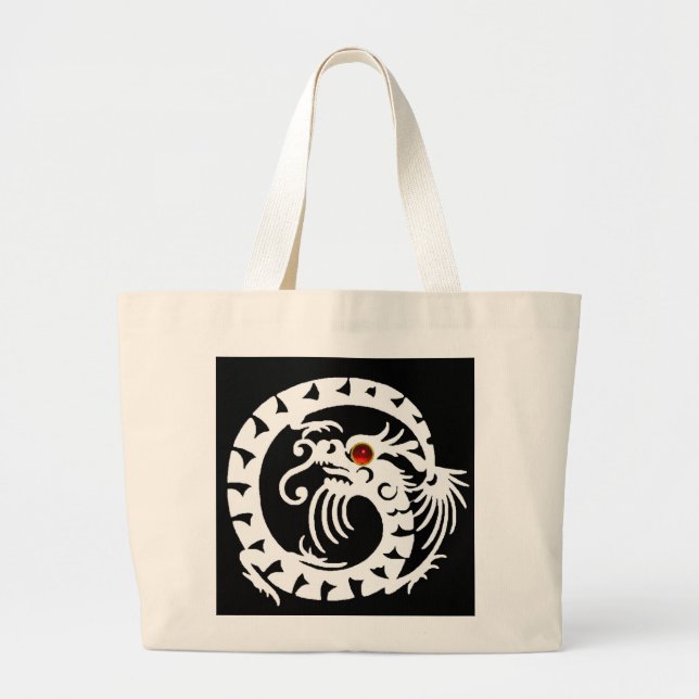 SNAKE DRAGON RUBY, black and white red Large Tote Bag (Front)