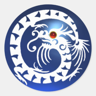 SNAKE DRAGON ,white ,blue sapphire ,red ruby Classic Round Sticker