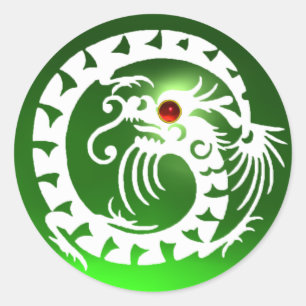 SNAKE  DRAGON  white ,emerald green ,red ruby Classic Round Sticker