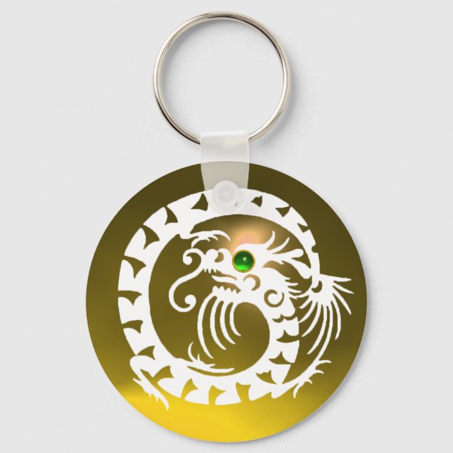 SNAKE DRAGON,white, green emerald,yellow topaz Key Ring (Front)