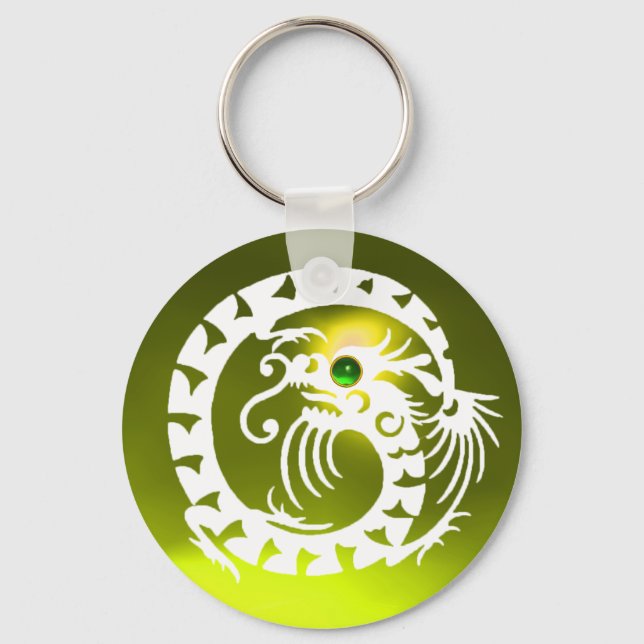SNAKE DRAGON,white, green emerald,yellow topaz Key Ring (Front)