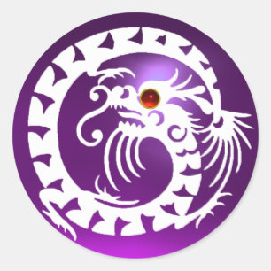 SNAKE DRAGON , white, purple amethyst ,red ruby Classic Round Sticker