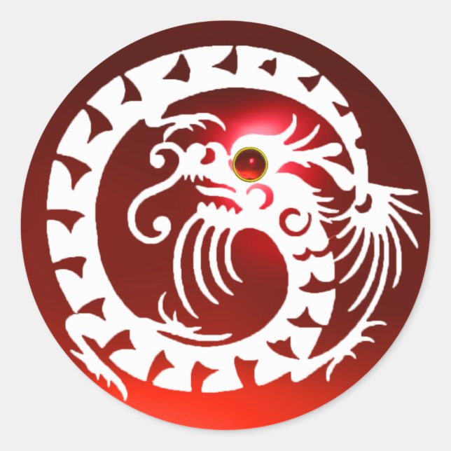 SNAKE  DRAGON , white ,red ruby Classic Round Sticker (Front)