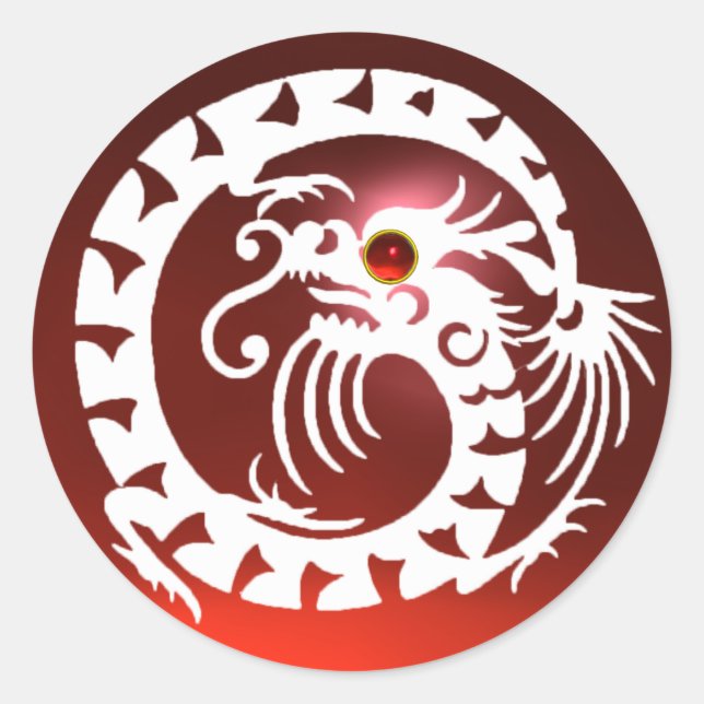 SNAKE  DRAGON , white ,red ruby Classic Round Sticker (Front)