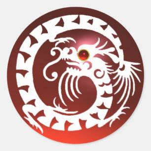 SNAKE  DRAGON , white ,red ruby Classic Round Sticker