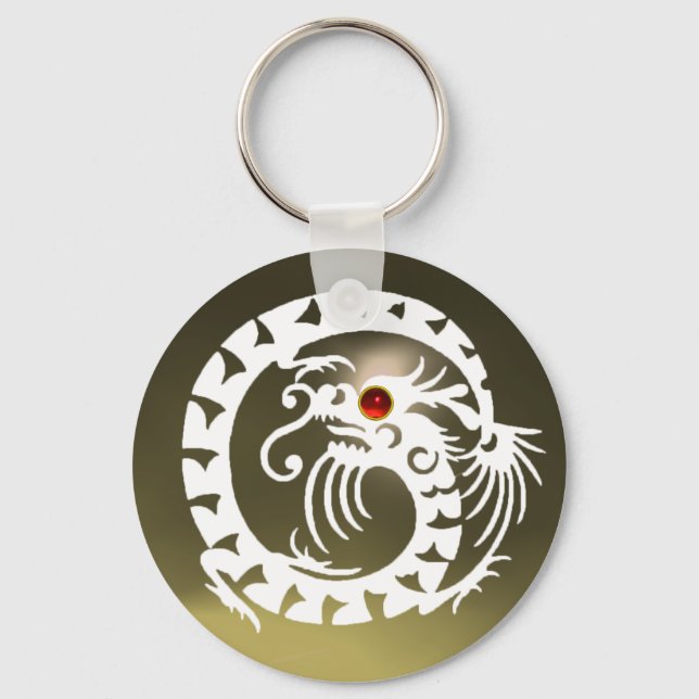 SNAKE DRAGON,white,red  ruby,grey agate Key Ring (Front)