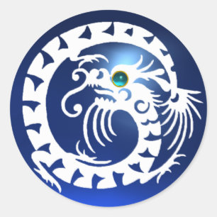 SNAKE DRAGON ,white sapphire ,aquamarine blue Classic Round Sticker