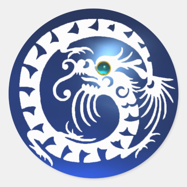 SNAKE DRAGON ,white sapphire ,aquamarine blue Classic Round Sticker (Front)