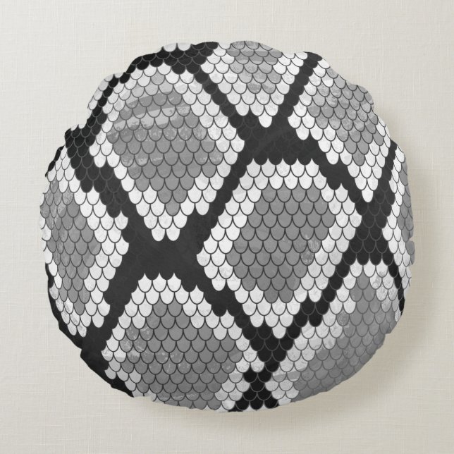 Snake Grey and Light Grey Print Round Cushion (Front)