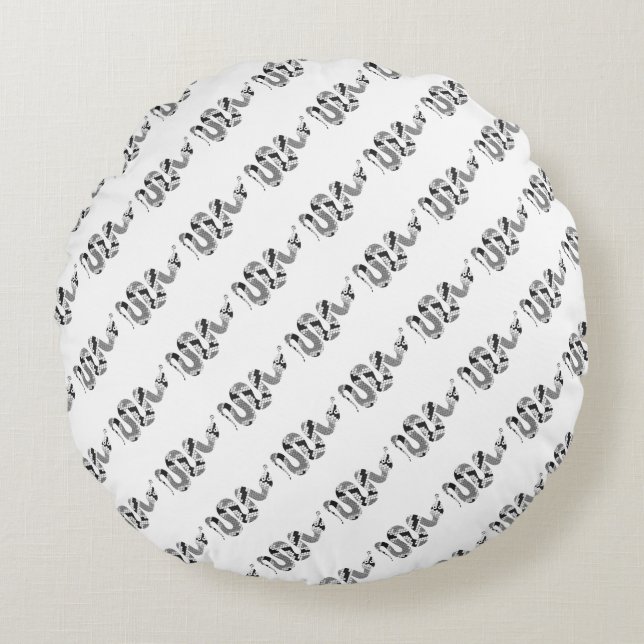Snake Grey and Light Grey Silhouette Round Cushion (Front)