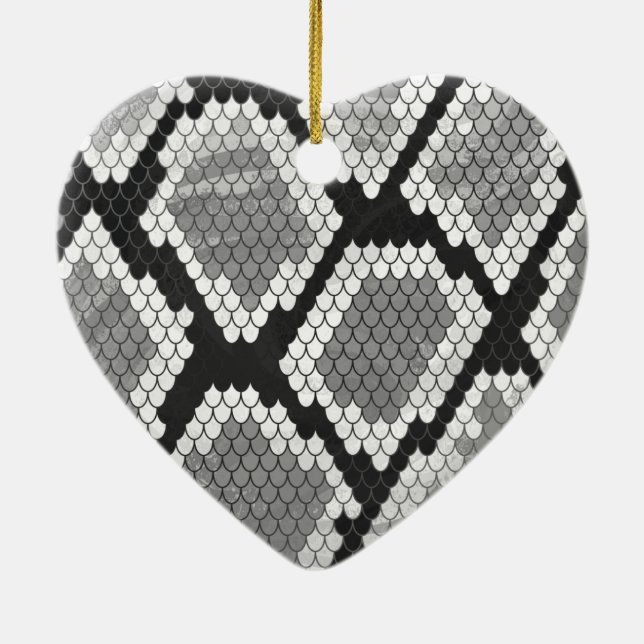 Snake Grey, White and Black Print Ceramic Tree Decoration (Back)