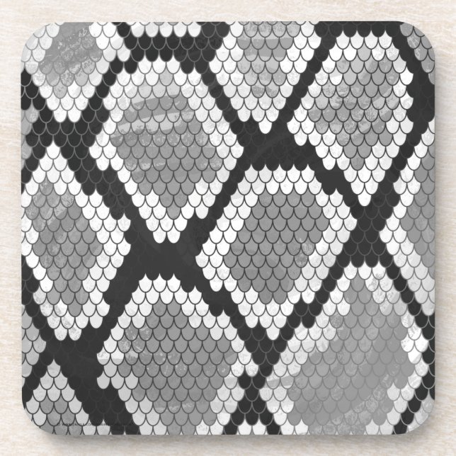 Snake Grey, White and Black Print Coaster (Front)
