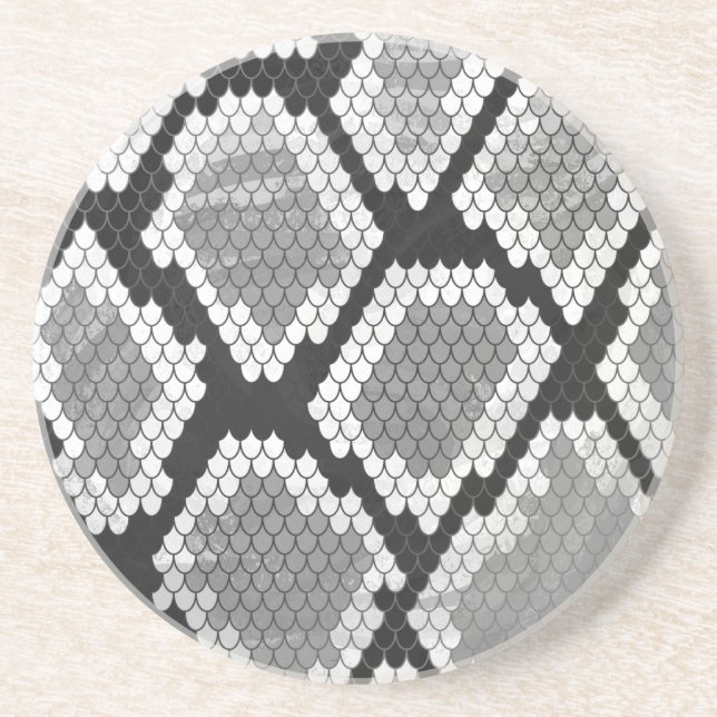 Snake Grey, White and Black Print Coaster (Front)