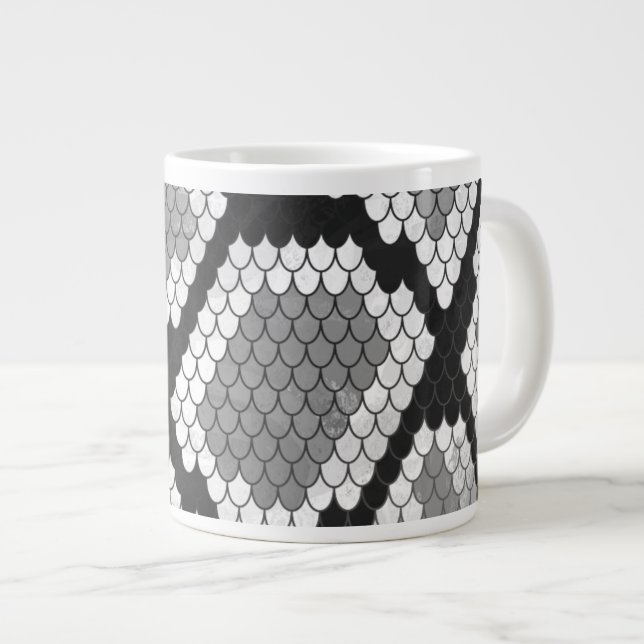 Snake Grey, White and Black Print Large Coffee Mug (Front Right)