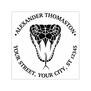 Snake Head Baring Fangs Round Name Return Address  Self-inking Stamp