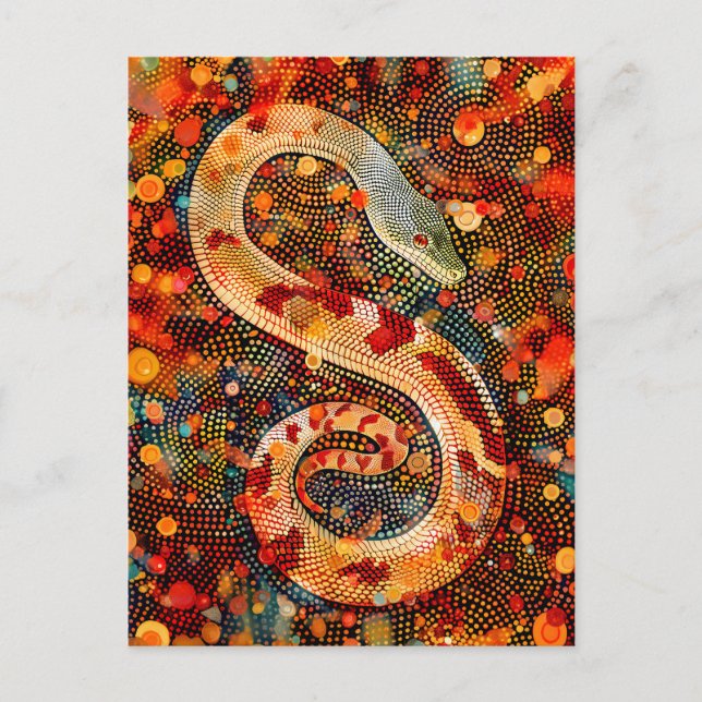 Snake in Aborigine Dot Art Style Postcard (Front)