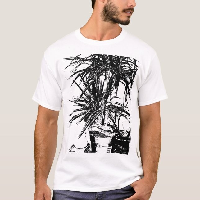 Snake in Bloom - Black Line Art T-Shirt (Front)