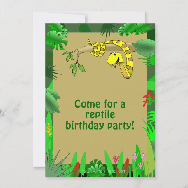 Snake in Tree Custom Reptile Birthday Invitations (Front)