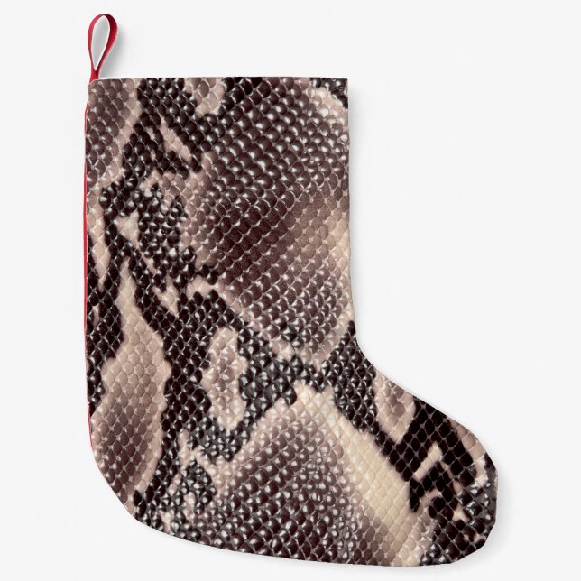 Snake leather: seamless brown texture small christmas stocking (Front)