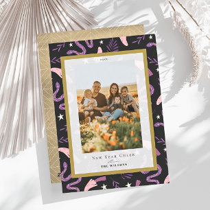 Snake & Mushroom Black 2 Photo Chinese New Year Holiday Card