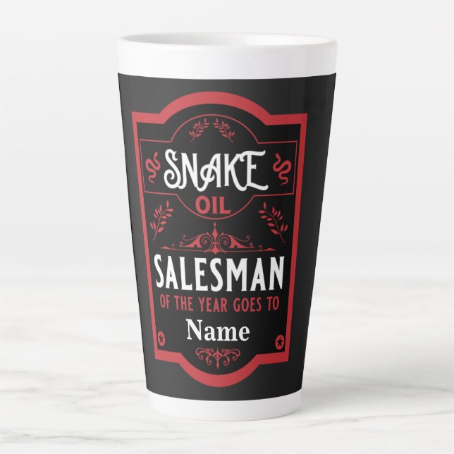 Snake oil salesman funny gifts for sales people latte mug (Front)