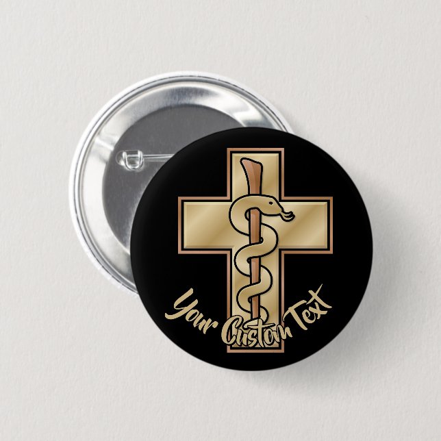 Snake on Cross 6 Cm Round Badge (Front & Back)