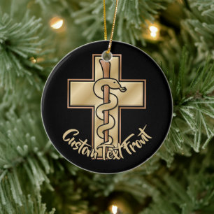 Snake on Cross Ceramic Tree Decoration