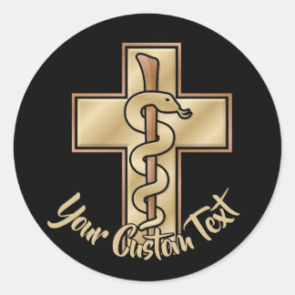 Snake on Cross Classic Round Sticker