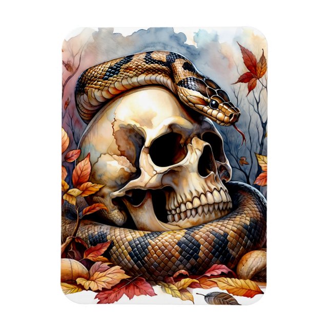 Snake On Skull Autumn Leaves Magnet (Vertical)