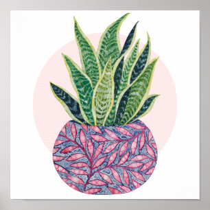 Snake Plant Colorful watercolor illustration  Poster