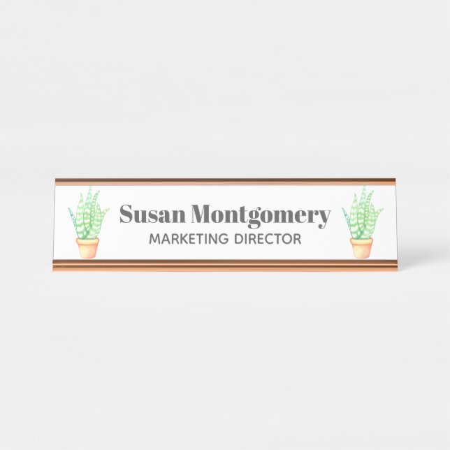 Snake Plant Potted Succulents | Personalised Desk Name Plate (Front)