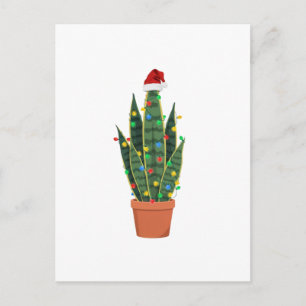 Snake Plant Santa Hat Lights Funny Plant Lady Xmas Postcard