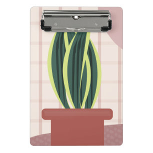 Snake Plants on Plaid Blush Background Pink Mini Clipboard