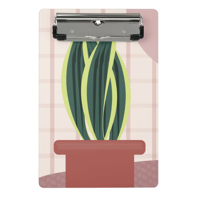 Snake Plants on Plaid Blush Background Pink Mini Clipboard (Front)