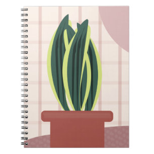 Snake Plants on Plaid Blush Background Pink Notebook