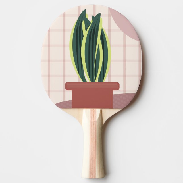 Snake Plants on Plaid Blush Background Pink Ping Pong Paddle (Front)