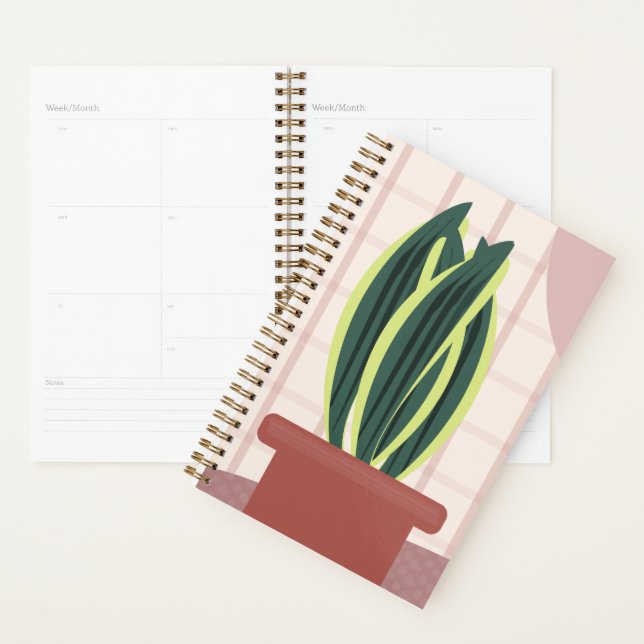 Snake Plants on Plaid Blush Background Pink Planner (Display)