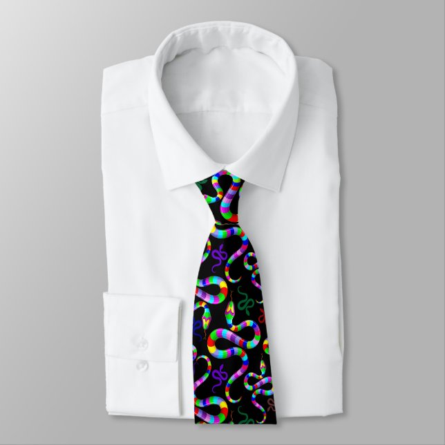Snake Psychedelic Rainbow Colours Tie (Tied)