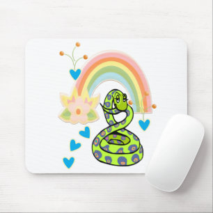 Snake Rainbow Floral White  Mouse Pad! Pad
