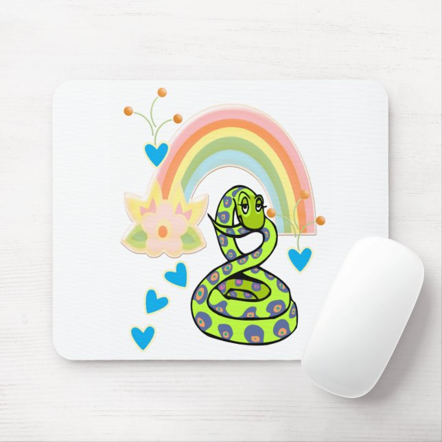 Snake Rainbow Floral White  Mouse Pad! Pad (With Mouse)