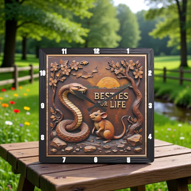 Snake Rat Sunset Friends Square Wall Clock (Creator Uploaded)